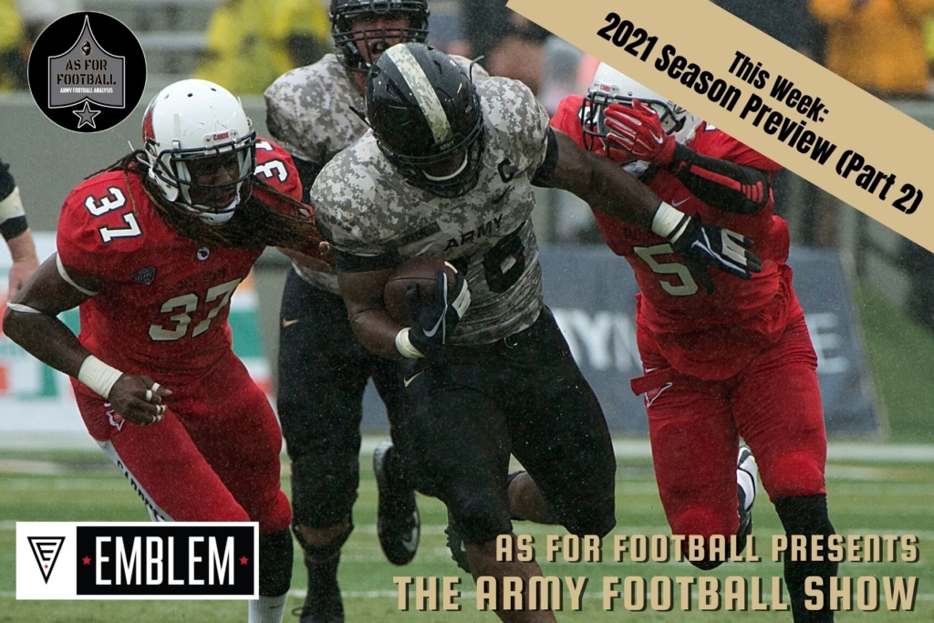 This week, James and Dan talk about Army's first summer scrimmage, talk about why it's good that Army's offense appears to be ahead of its defense right now, and then preview the middle third of the season.  Can Army beat Ball State?  Wisconsin?  Wake Forest?  And Air Force?

Plus: Navy has some new Marine-inspired uniforms.  What could go wrong?

As For Football is sponsored by Emblem Athletic.  Visit EmblemAthletic.Com and be a gear hero for your unit today.