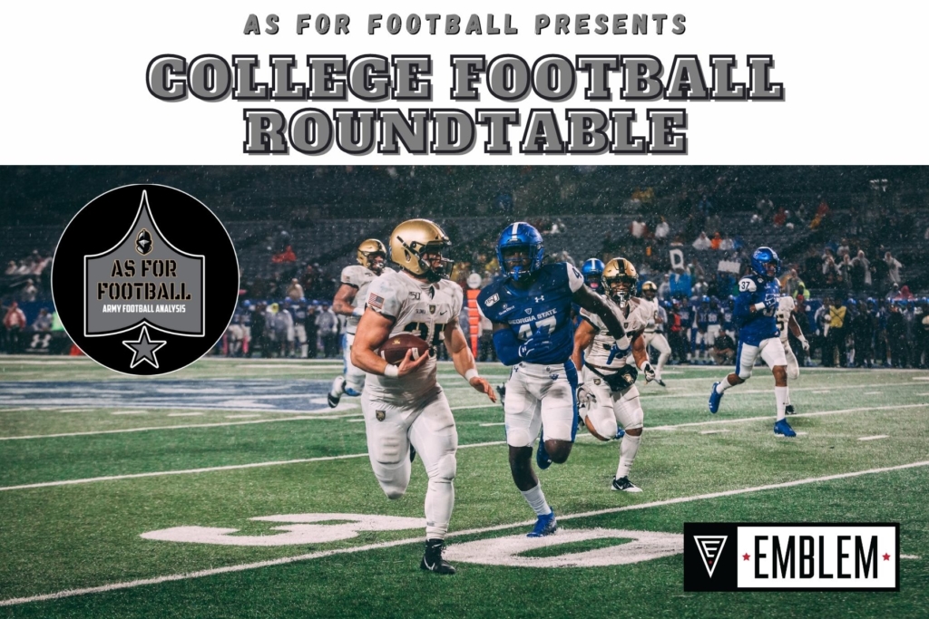This week, it's a slightly different format this week as the AFF crew joins the Veterans' Trash Talk network for a new edition of College Football Roundtable / Ringknocker Radio.  We run through the AP Top10, preview all the service academy games, give a couple of best bets, and note our Trap Games of the Week. 

As For Football is sponsored by Emblem Athletic.  Visit EmblemAthletic.Com and be a gear hero for your unit today.