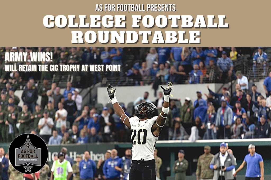 Army wins! Will retain the Commander-in-Chief's Trophy at West Point!!!

This week: the guys talk briefly about the Commander's Classic, run down Navy's loss to Notre Dame, and go through all the surprises and crazy upsets from the AP Top 25. Plus, we've got a new record, does Cincy have a path to the Playoff, and who's buying beer at Army-Navy? 

We get you ready for all of Saturday's action in about 20 minutes. Check it out!