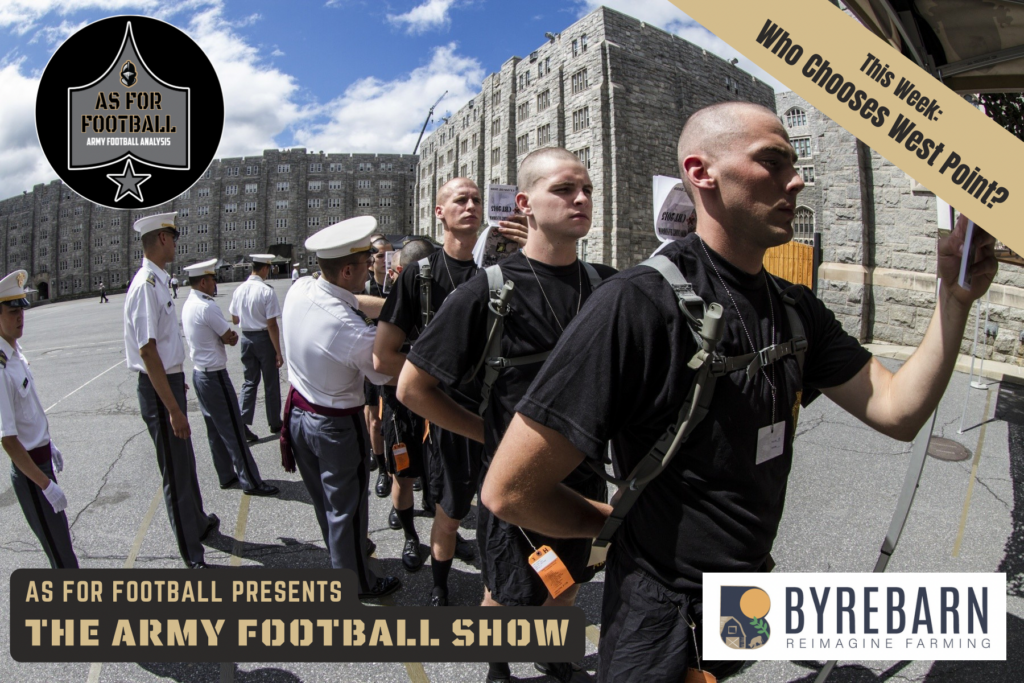 This week: Jordan and Dan spent half the show goofing off! Then we talk about switching to the new offense and about why recruits CHOOSE West Point.