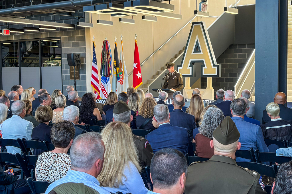 LTG James B. Bartholomees III ('95) speaks at the East Stands opening ceremony on September 4, 2026.